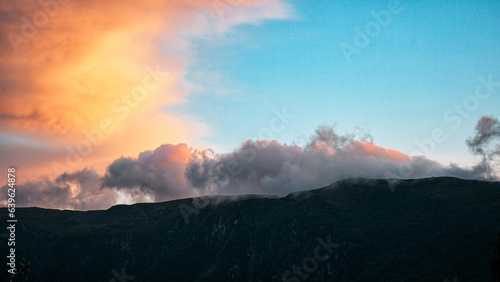 beautiful sunset in the mountains. colorful sky colors at sunset