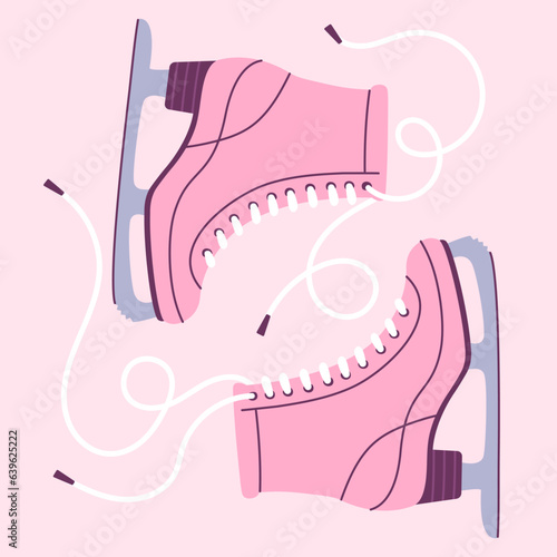 Figure skates for skating on ice cartoon vector illustration. Cute pink skates