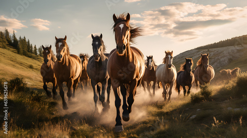 Graceful Roamers: Horses at Pasture in Golden Fields
