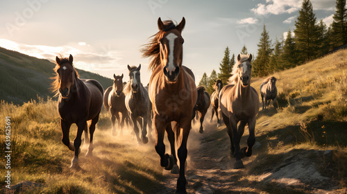 Graceful Roamers: Horses at Pasture in Golden Fields