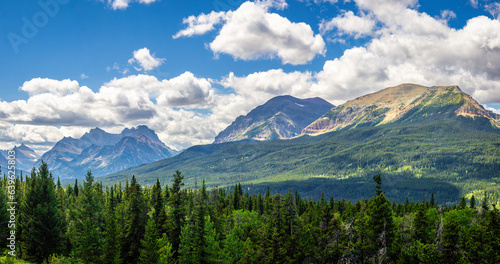 Sentinel Mountain, Bear mountain, Mount Merritt, Nataos Peak and Iceberg peak (from right to left) as viewed from Alberta highway 6 near Waterton Lakes National Park, Canada. © mandritoiu