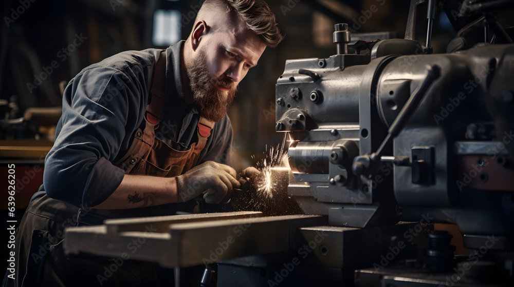 Crafting Precision: Worker Operating Lathe Machine