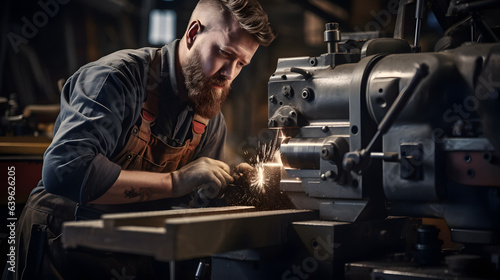 Crafting Precision: Worker Operating Lathe Machine