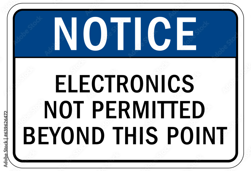 Electrostatic warning sign and label electronics not permitted beyond this point