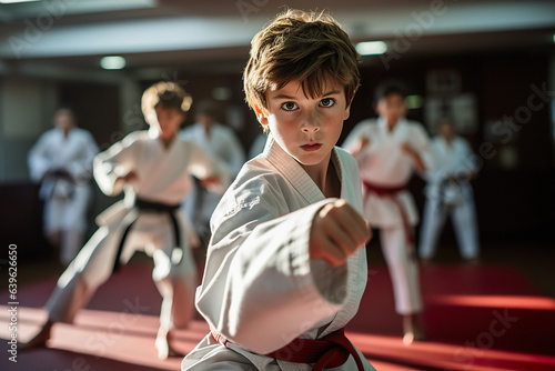 Karate, taekwondo child. Sport, movement, childhood concept.