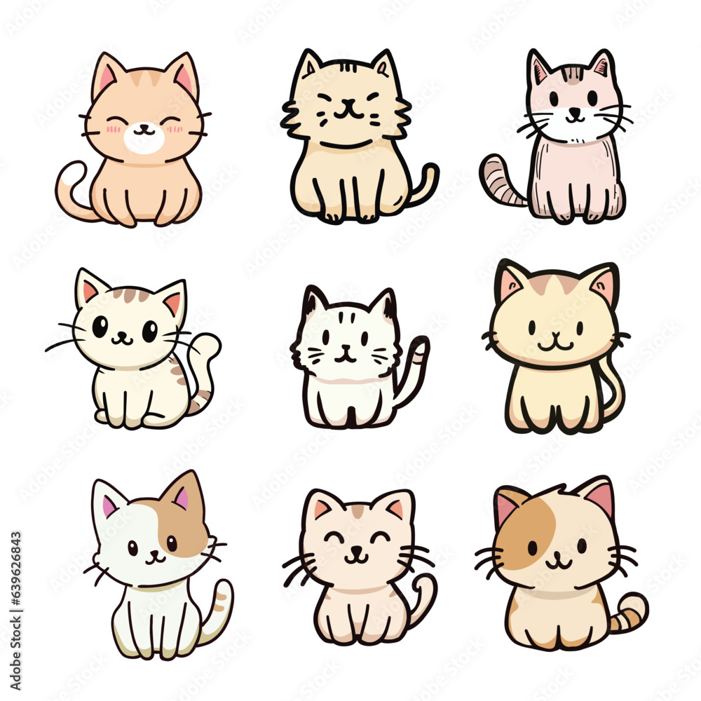 Cute Kitten Cat Doodle Style Vector Illustration