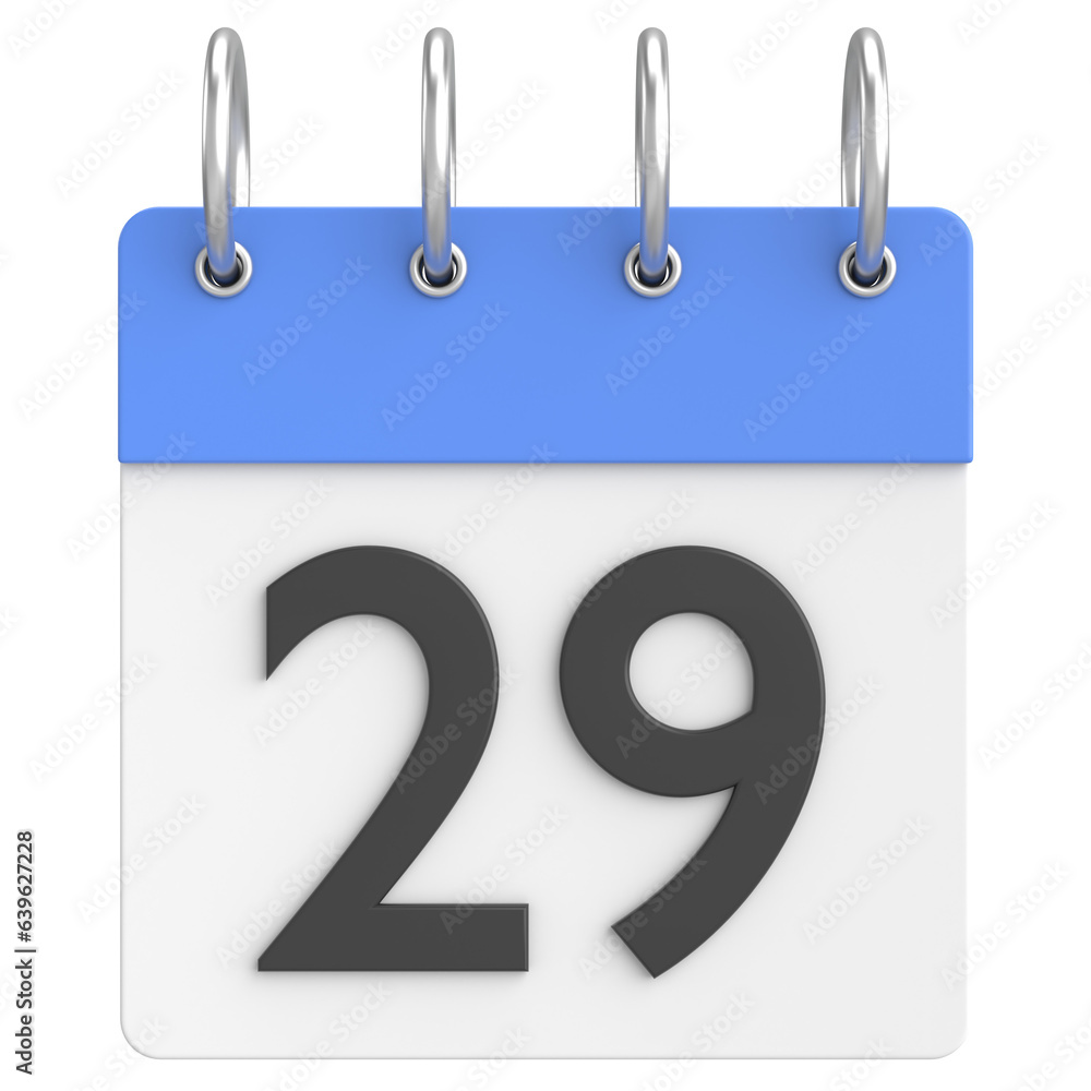 3D calendar. Day 29. Twenty-ninth day of the month. 3D illustration. 3D calendar. Day 29. Twenty-ninth day of the month. 3D illustration.