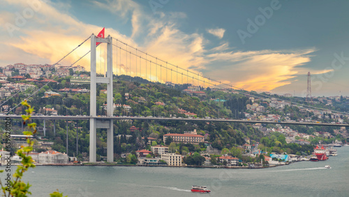 Print op canvas Aerial sunrise shot of Istanbul city from Fethi Pasha Grove overlooking Bosphoru