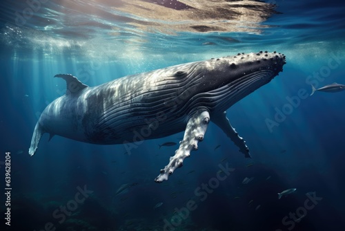 A Humpback Whale Plays Near the Surface in Blue Water, AI Generated