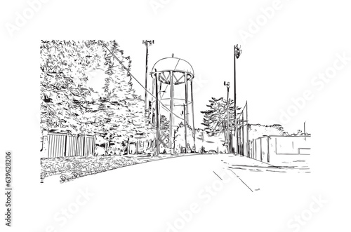 Building view with landmark of Roswell is the
city in New Mexico. Hand drawn sketch illustration in vector.
