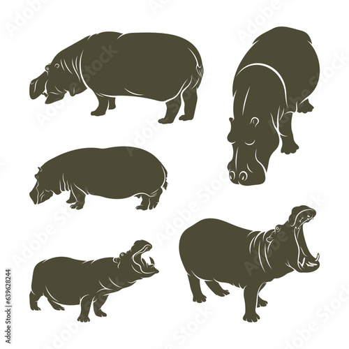 Set of Hippopotamus vector illustration design. Hippopotamus logo design Template.