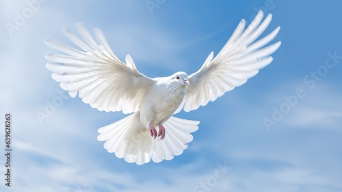 White Dove of Peace Soaring Against a Radiant Blue Sky