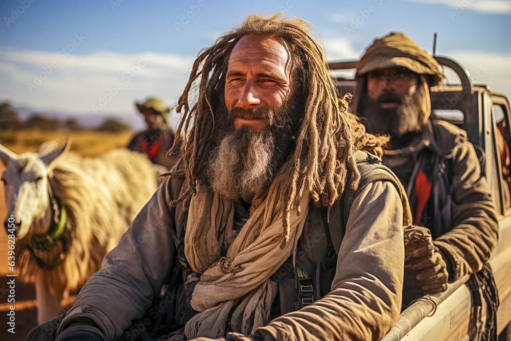 Friends travel by car through the desert. Friends travel by car through the desert.