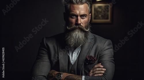 Foto Handsome Man with Well-Groomed Beard and Suit in a Moody Setting