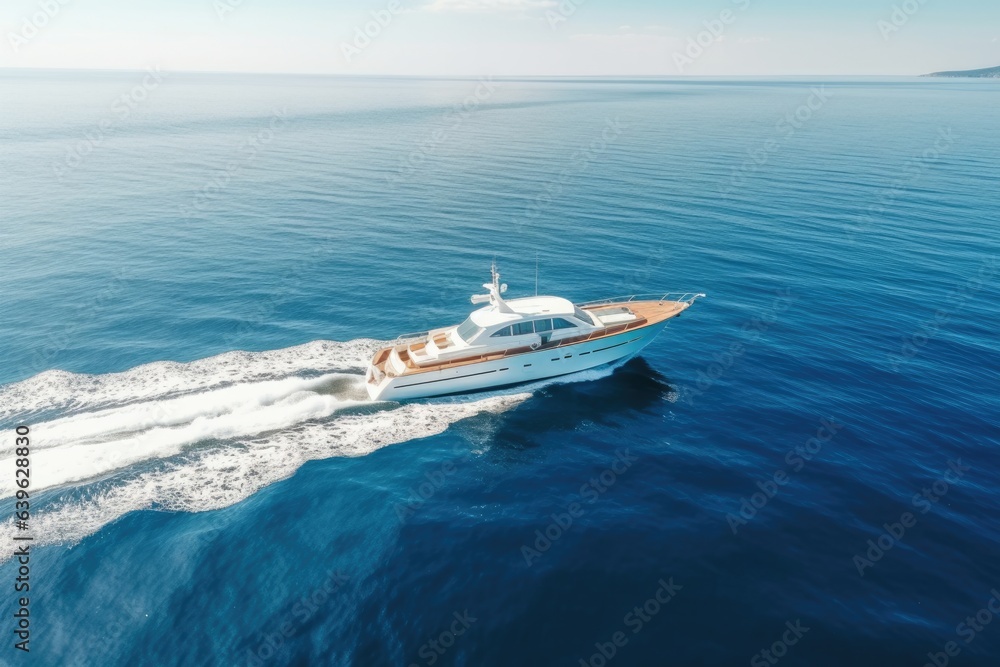Fototapeta premium aerial view of beautiful yacht in blue sea, AI Generated