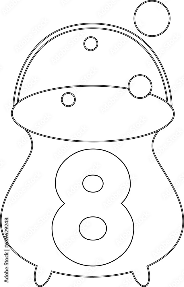 Halloween cauldron with a number  8  for decoration