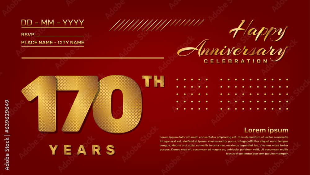 custom made wallpaper toronto digitalVector template with golden pattern number style isolated on red background, modern and luxury template design for 170th anniversary celebration event