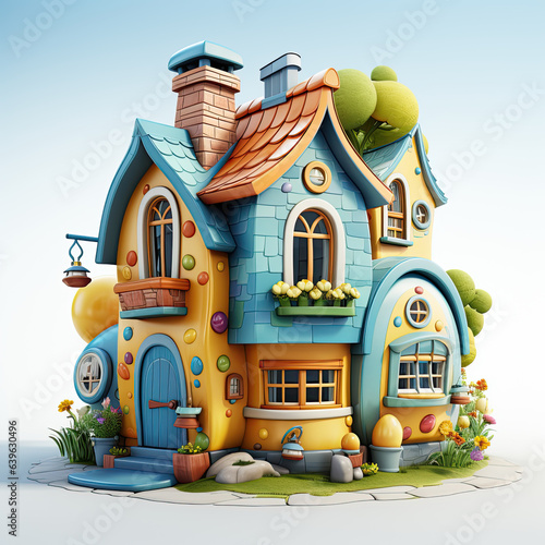 Cute cartoon fairy tale house on white isolated background