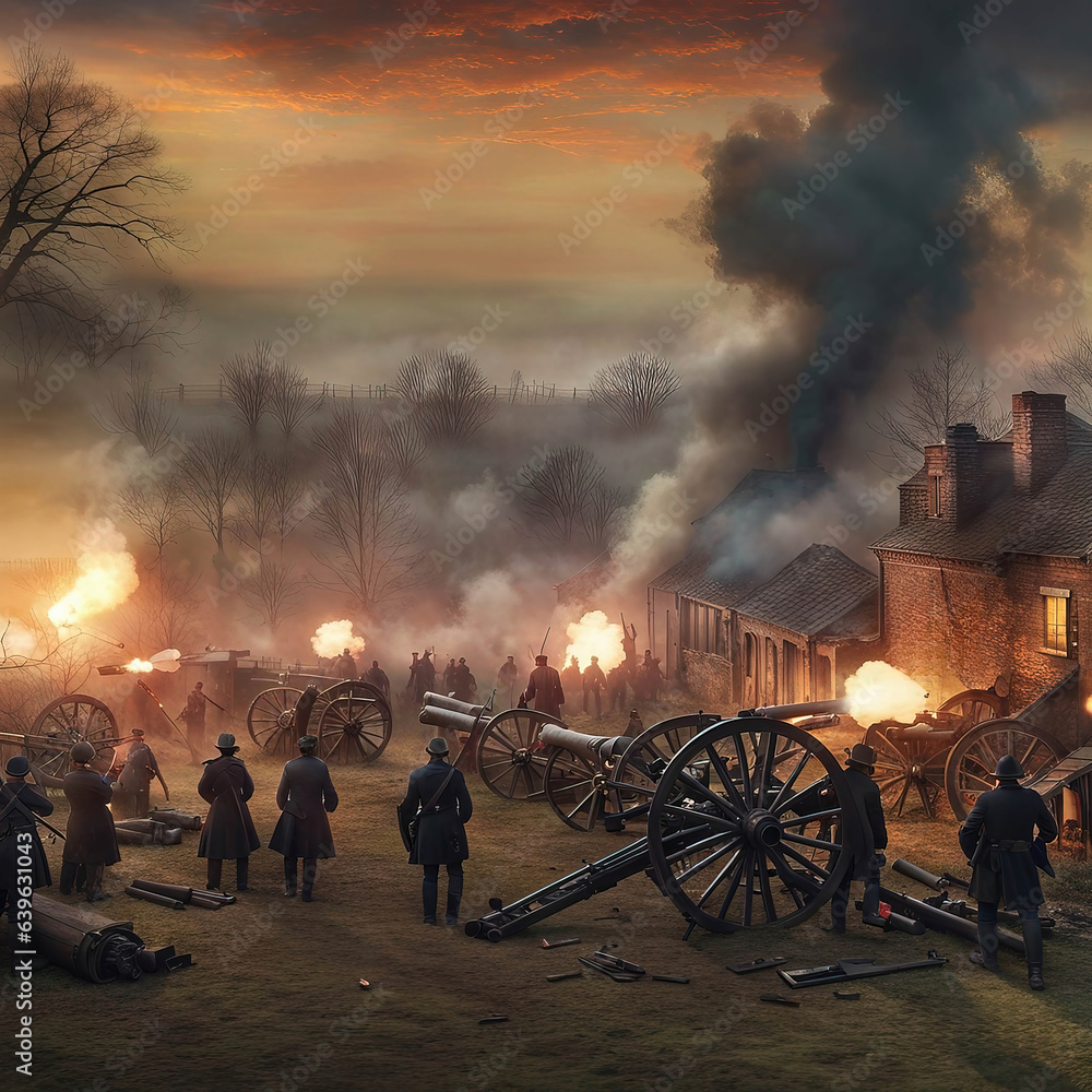 Cannon on the battlefield - Civil War, America 