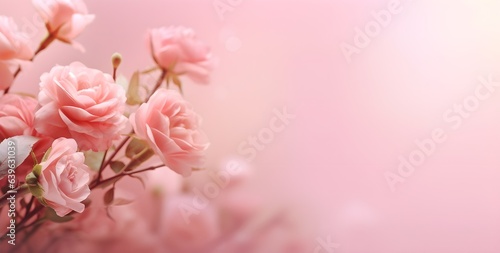 Pink Roses Flowers on light pink background. soft filter. photo