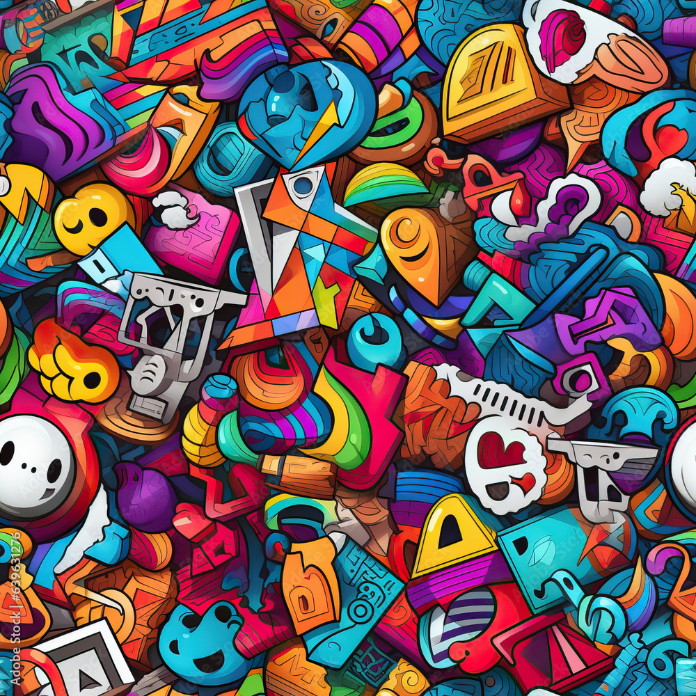 Fototapeta premium Trippy doodles optical illusion psychedelic repeat pattern