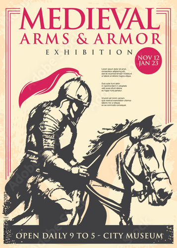 Stampa su tela Retro poster design for medieval arms and armor museum exhibition
