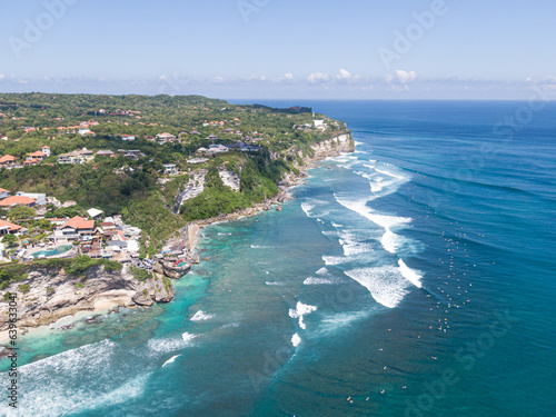 Aerial view of Uluwatu surf paradise in Bali, Indonesia
