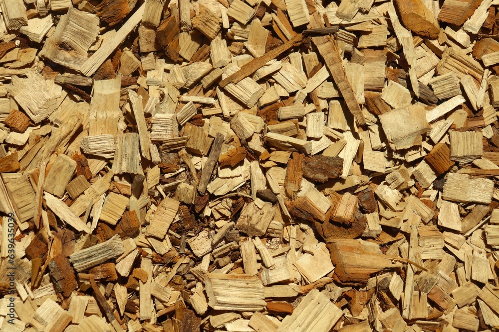 Background, texture of crushed wood chips and tree bark