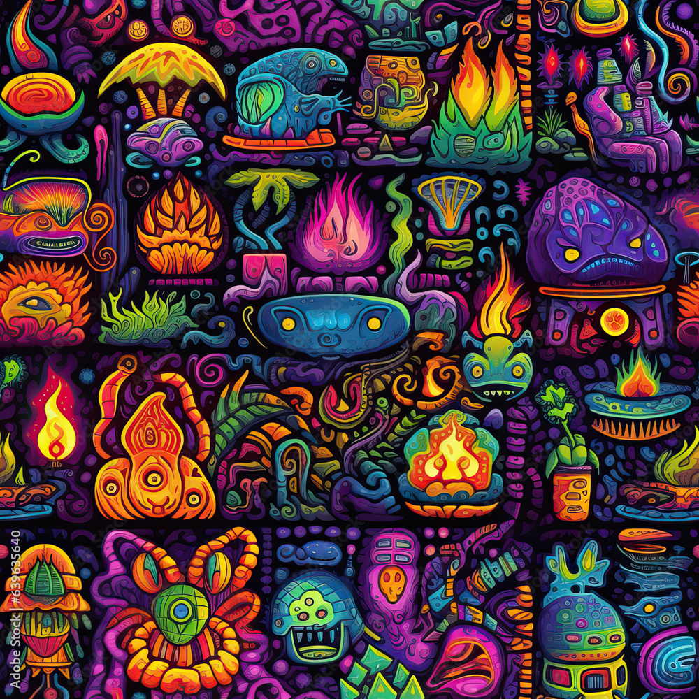 Psychedelic trippy optical illusion fantasy doodles repeat pattern art Psychedelic trippy optical illusion fantasy doodles repeat pattern art