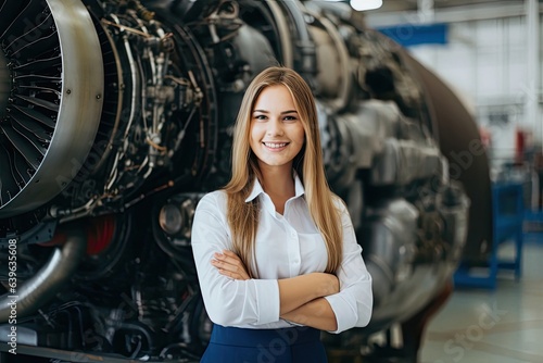 Caucasian Woman Aerospace Engineer Backdrop Smiling Generative AI