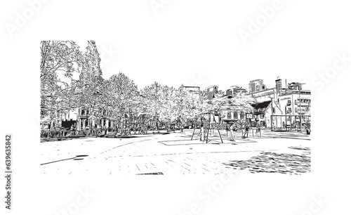 Building view with landmark of  Rotterdam is the city in the Netherlands. Hand drawn sketch illustration in vector.