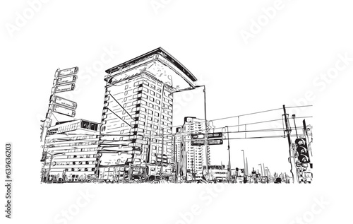 Building view with landmark of Rotterdam is the city in the Netherlands. Hand drawn sketch illustration in vector.