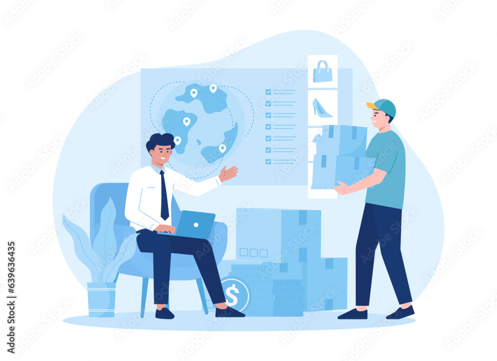 Naklejka premium The courier delivers the package to the customer concept flat illustration