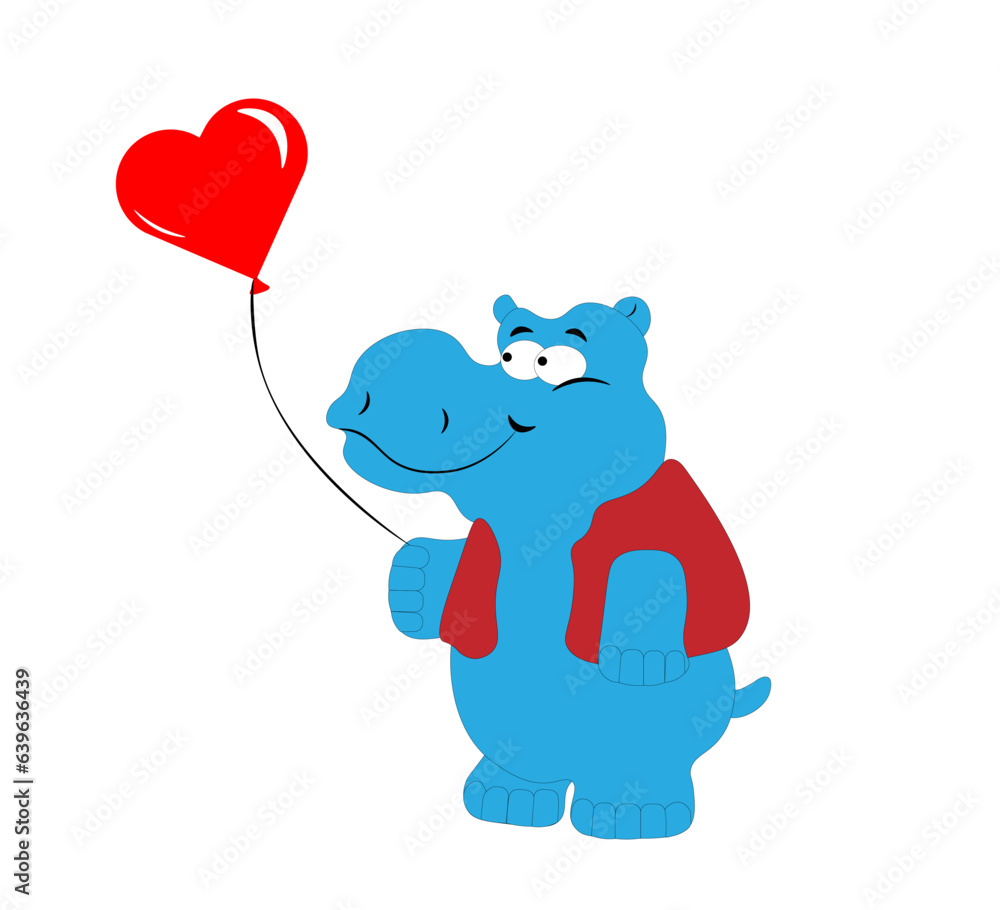 Cartoon hippopotamus with a balloon in the form of a heart. Vector illustration Cartoon hippopotamus with a balloon in the form of a heart. Vector illustration