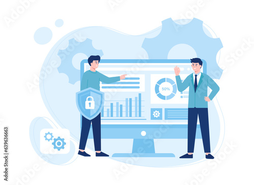 people are learning about security trading concept flat illustration
