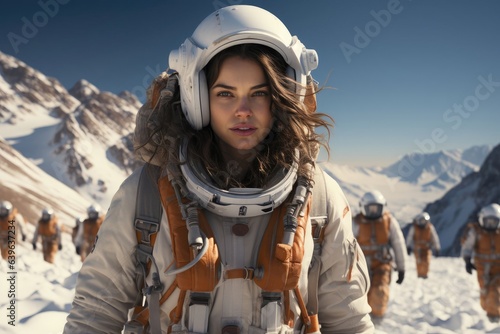 Caucasian Woman Astronaut Backdrop Very Pretty Generative AI