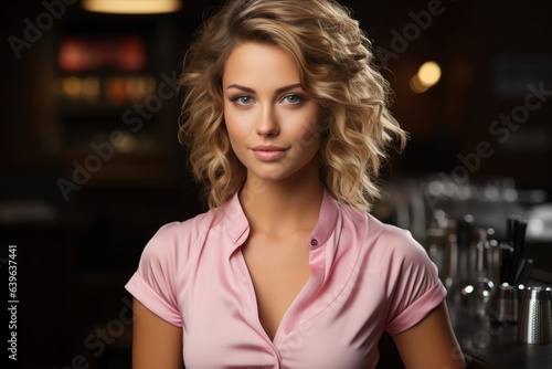 Caucasian Female Bartender Background Smiling Generative AI