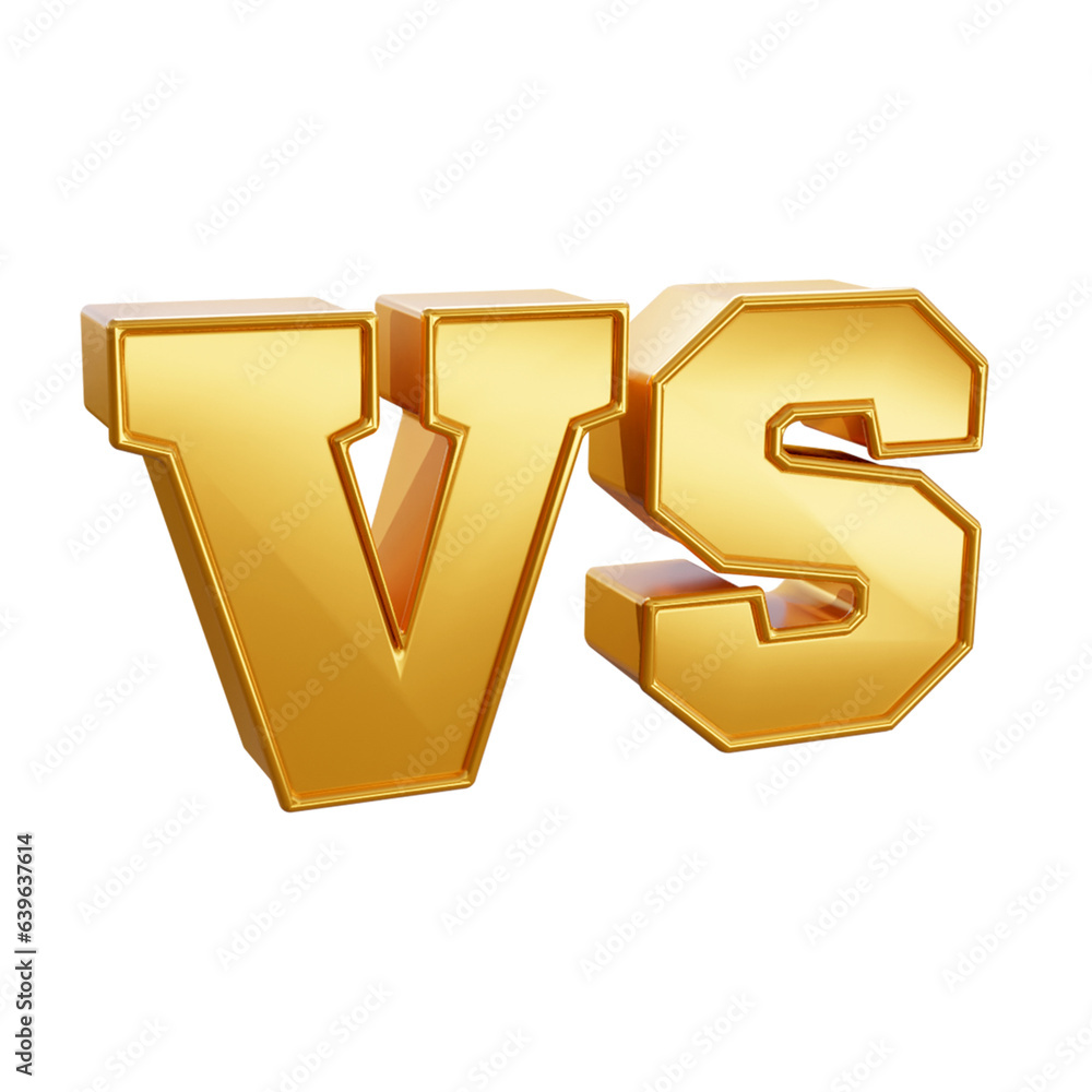 gold versus vs 3d render logo or golden versus vs logo text effect or