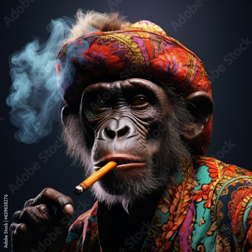 A Monkey smokes a cigarette