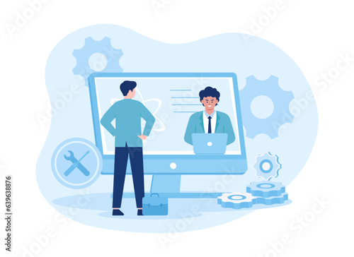 The boss is watching the employees at work concept flat illustration