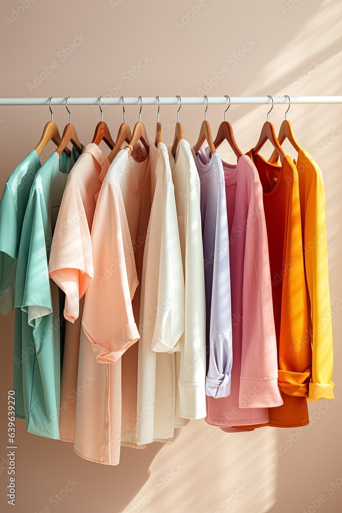 cloth hanger rack with colorful casual tshirt summertime concept mockup rack for retail concept cloth hanger rack with colorful casual tshirt summertime concept mockup rack for retail concept