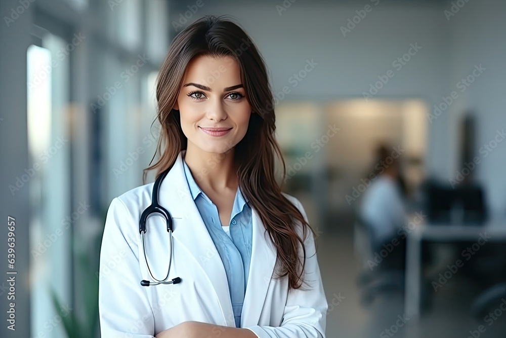 Caucasian Woman Doctor Backdrop Very Pretty Generative AI Caucasian Woman Doctor Backdrop Very Pretty Generative AI