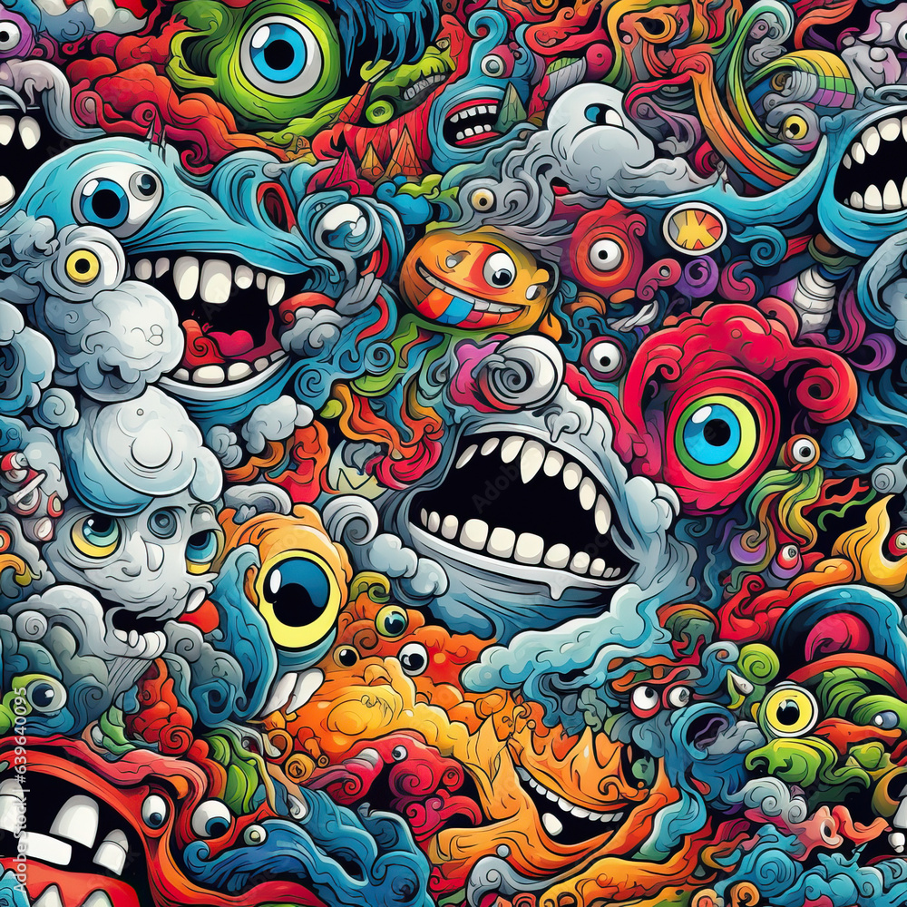 Psychedelic doodles fantasy graffiti vibrant repeat pattern Psychedelic doodles fantasy graffiti vibrant repeat pattern