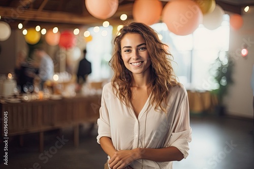 Caucasian Woman Event Planner Backdrop Extremely Gorgeous Generative AI