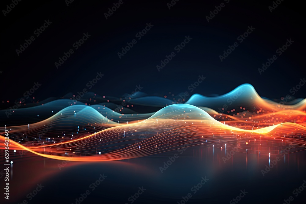 abstract wave background with glowing lines and particles illustration ...