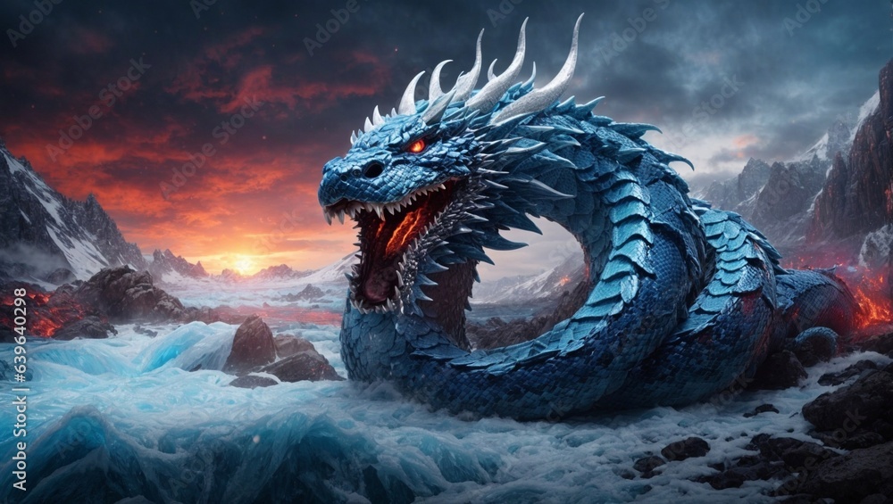 A giant Orochi serpent, its body writhing and twisting in the air. Japanese mythology. Japanese dragon/serpent. A giant Orochi serpent, its body writhing and twisting in the air. Japanese mythology. Japanese dragon/serpent.