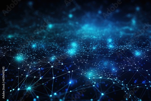 Abstract technology background with connecting dots and lines. Network concept. Abstract digital background with binary code flowing through a network of interconnected nodes, AI Generated © Iftikhar alam