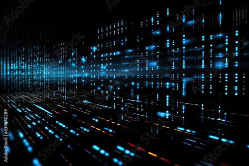 abstract technology background with glowing lines and bokeh  Abstract digital binary code flowing on a Black background  network system  AI Generated