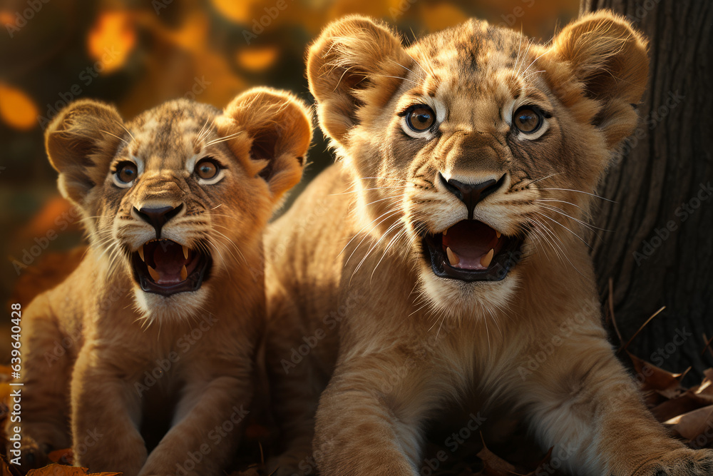 Obraz premium A baby lion cub roars