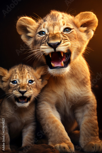 A baby lion cub roars
